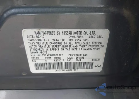 2017 Infiniti Q50 2.0T Premium из США, поврежденный, VIN JN1CV7ARXHM682722